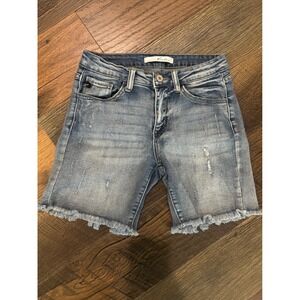 KanCan Distressed Denim Shorts Medium Wash Raw Hem Womens Size S Casual Summer